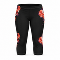 ZAQVE AURELIA Bloom Capri Leggings — front ghost mannequin view, dark center with coral and pearl floral accents at outer hips and calves