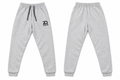 Front and back of Athletic Heather ZAQVE Monogram Unisex Fleece Joggers with black embroidered thigh logo