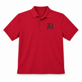 ZAQVE Monogram Performance Polo in Red with black embroidered ZAQVE chest mark, standalone front view on white.
