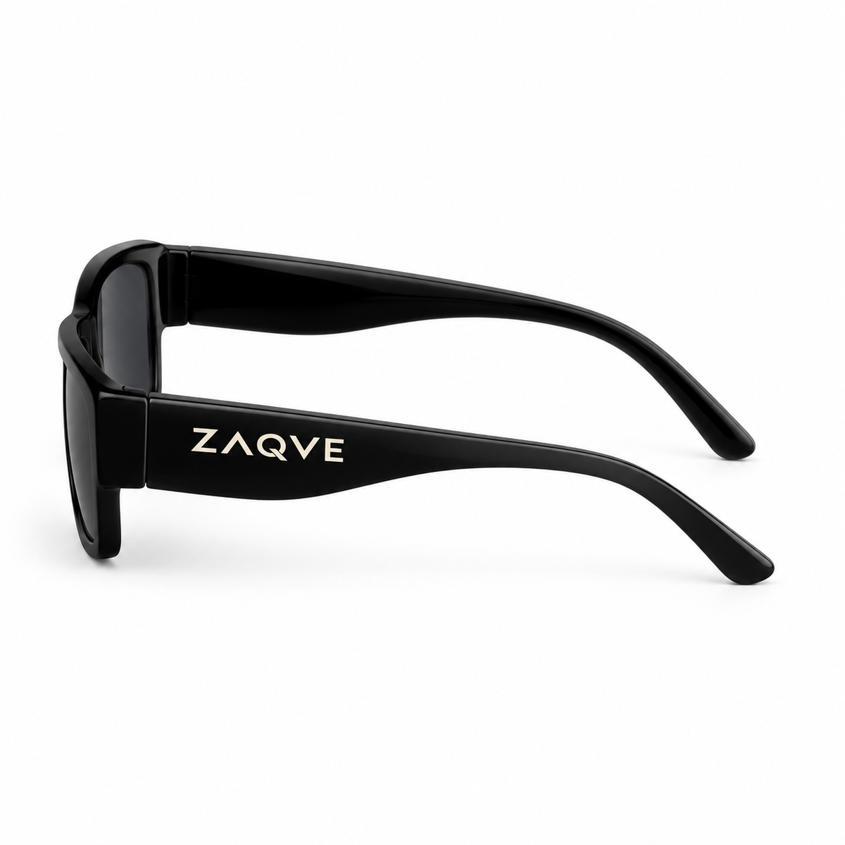 ZAQVE Noir Signature sunglasses in black, detailed side view