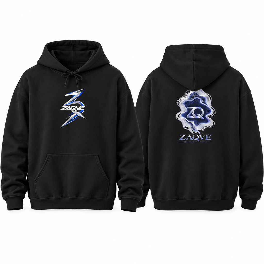 ZAQVE Snowglass Lightning hoodie front and back ghost mannequin